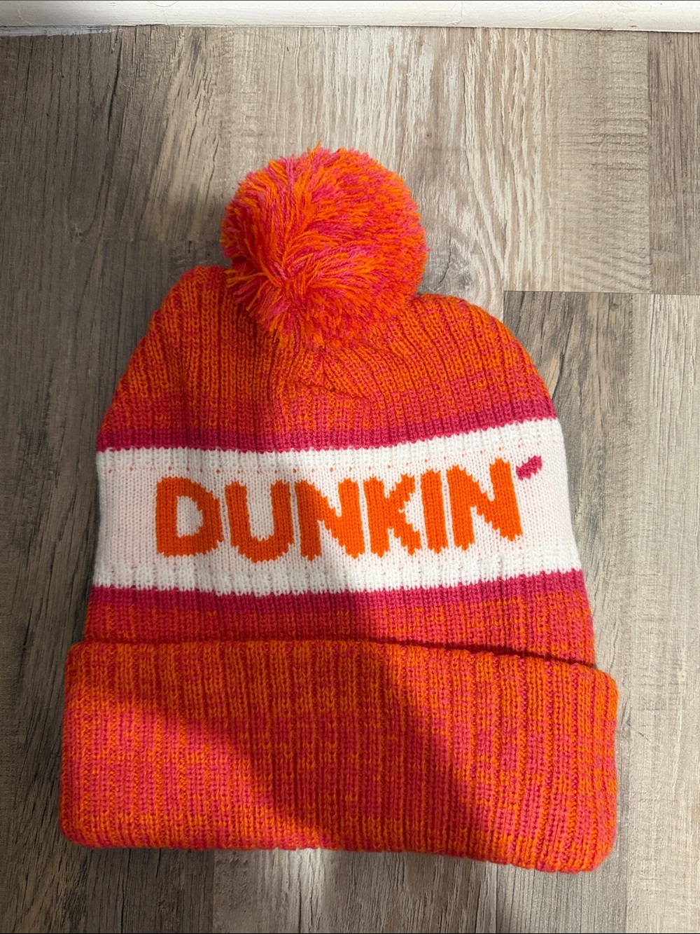 Dunkin' NWOT Orange & Pink Pom Knit Beanie